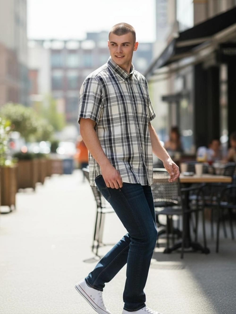 TOMMY HILFIGER Plaid Men's Short Sleeved Shirt